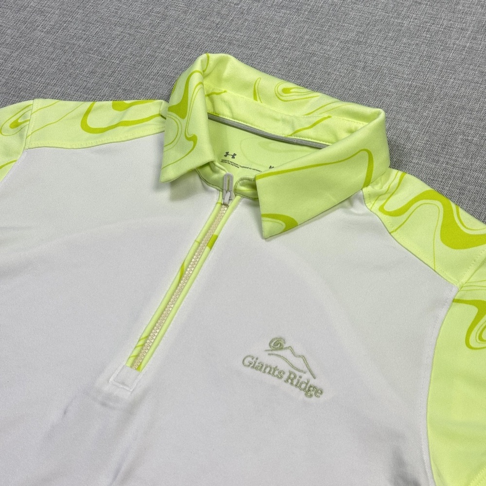 Under Armour HeatGear 1/4 Zip Polo Womens M White Yellow Colorblock Giants Ridge